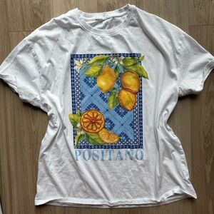 Primark White Top with Blue Accents lemons